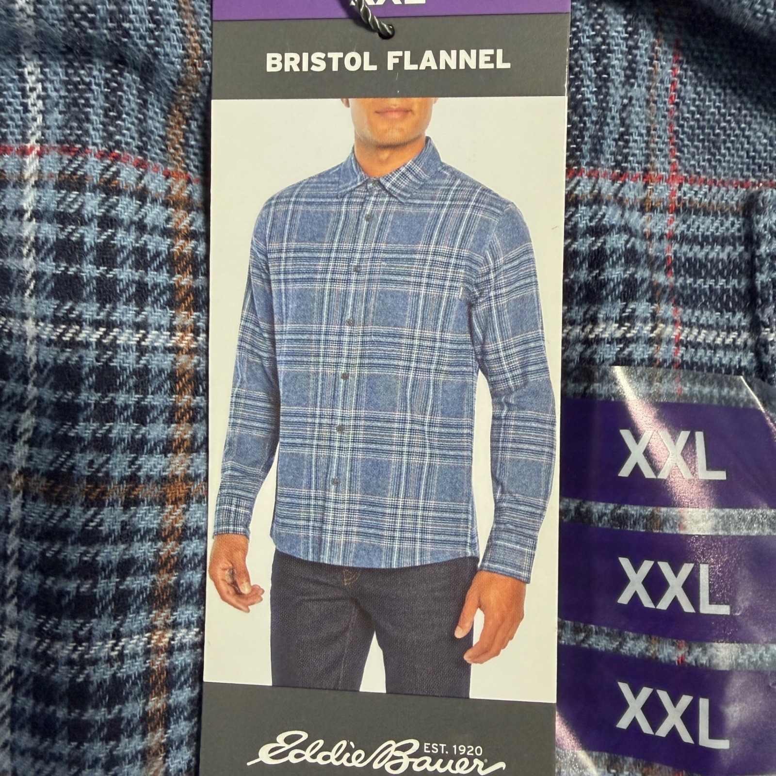 Eddie Bauer Bristol Flannel Mens Xxl Blue Plaid Long Sleeve Button Down New